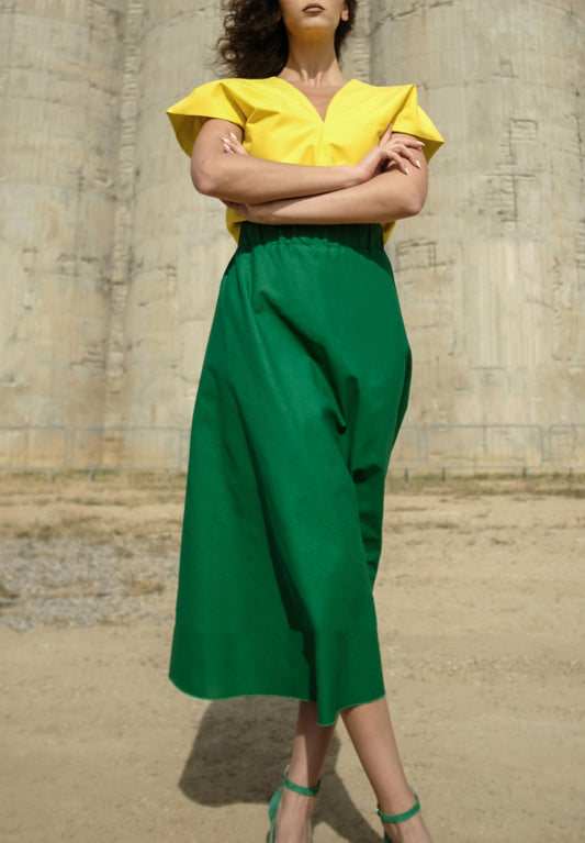 Phoebe Tee in Yellow and Phoebe Skirt in Green