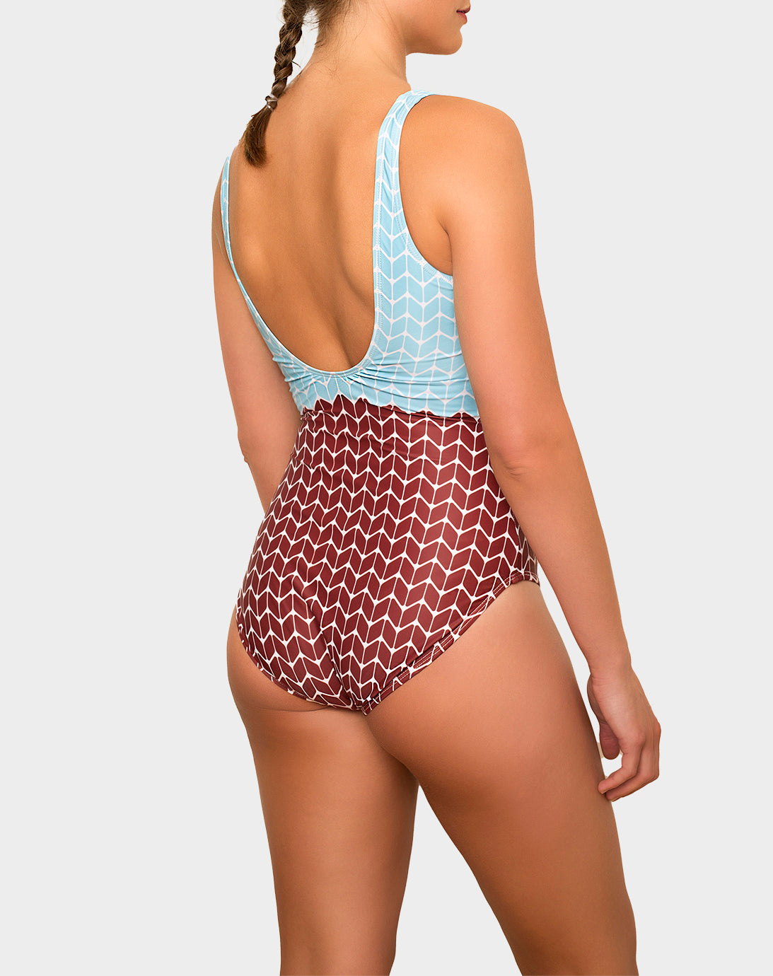 Ajoite swimsuit - sky blue/maroon