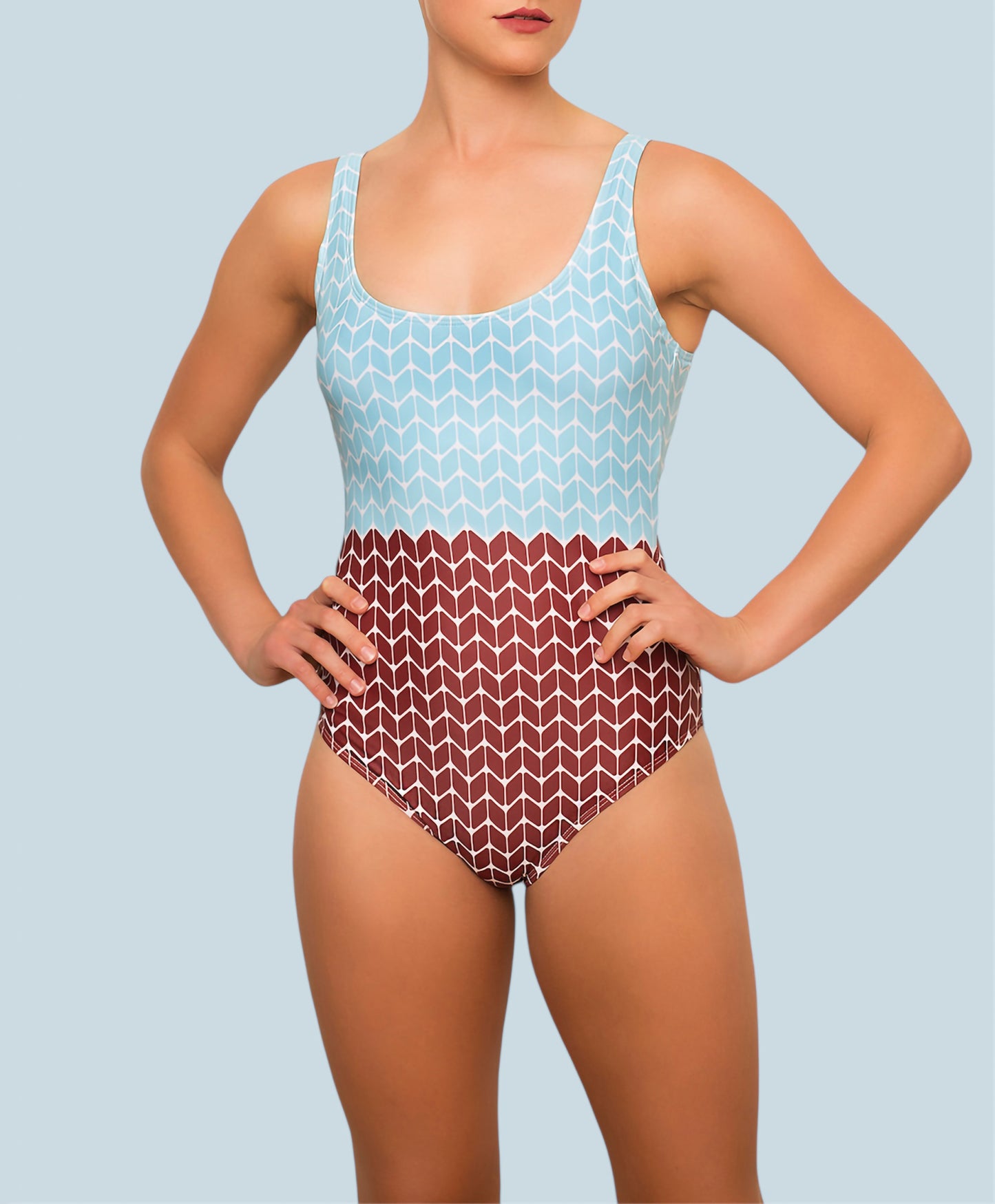 Ajoite swimsuit - sky blue/maroon