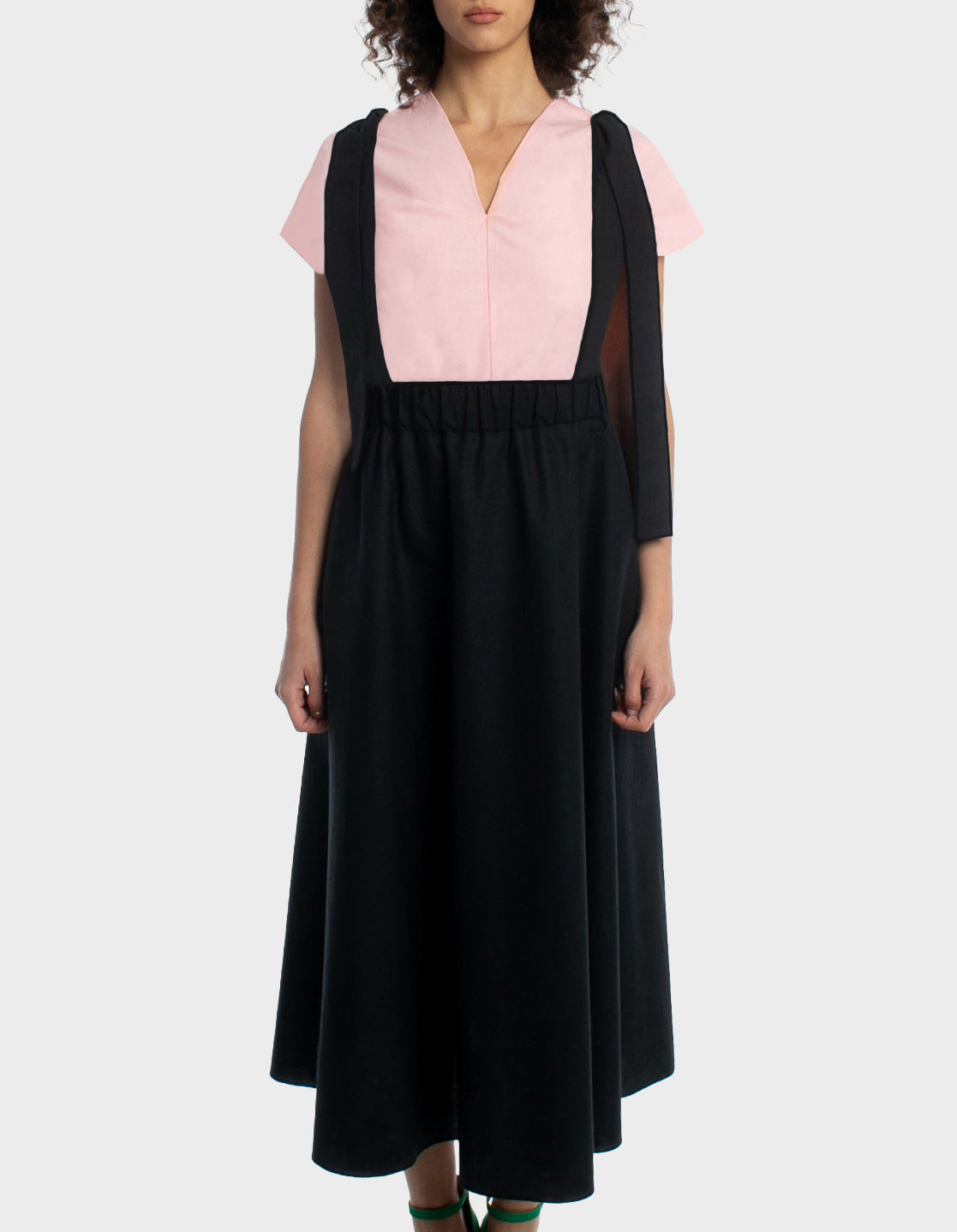 Io ribbon tie midi skirt - black