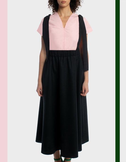 Io Ribbon Tie Midi Skirt - Black