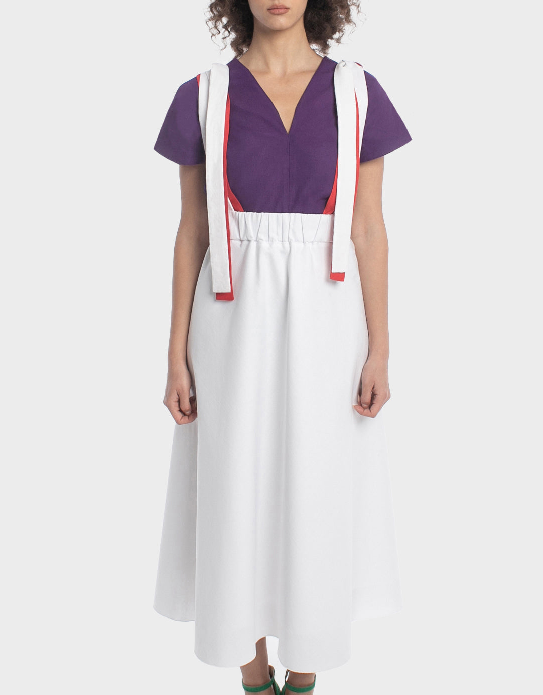 Io ribbon tie midi skirt - white chalk