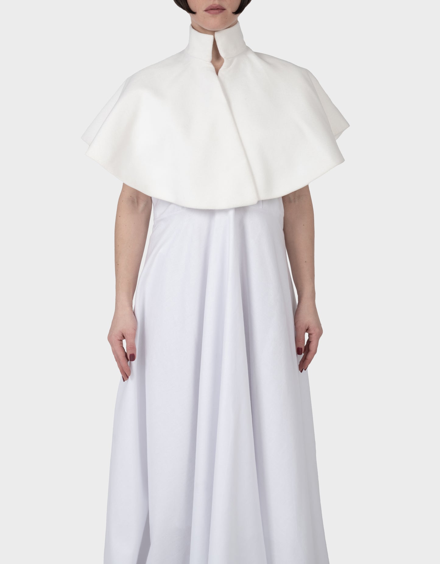 Margaret Cropped Cape Coat - White