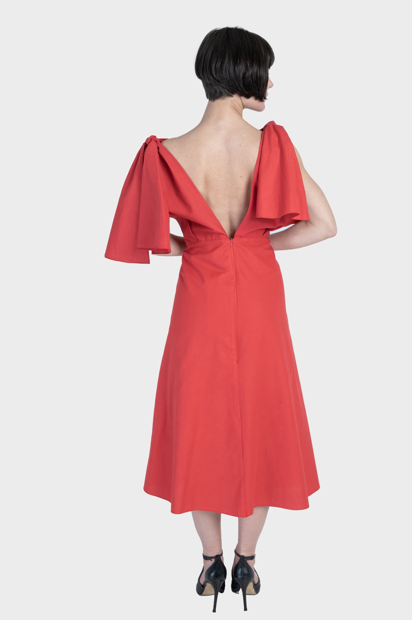 Leto bow midi dress - poppy red