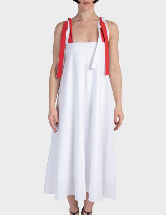 Io ribbon tie dress - white chalk