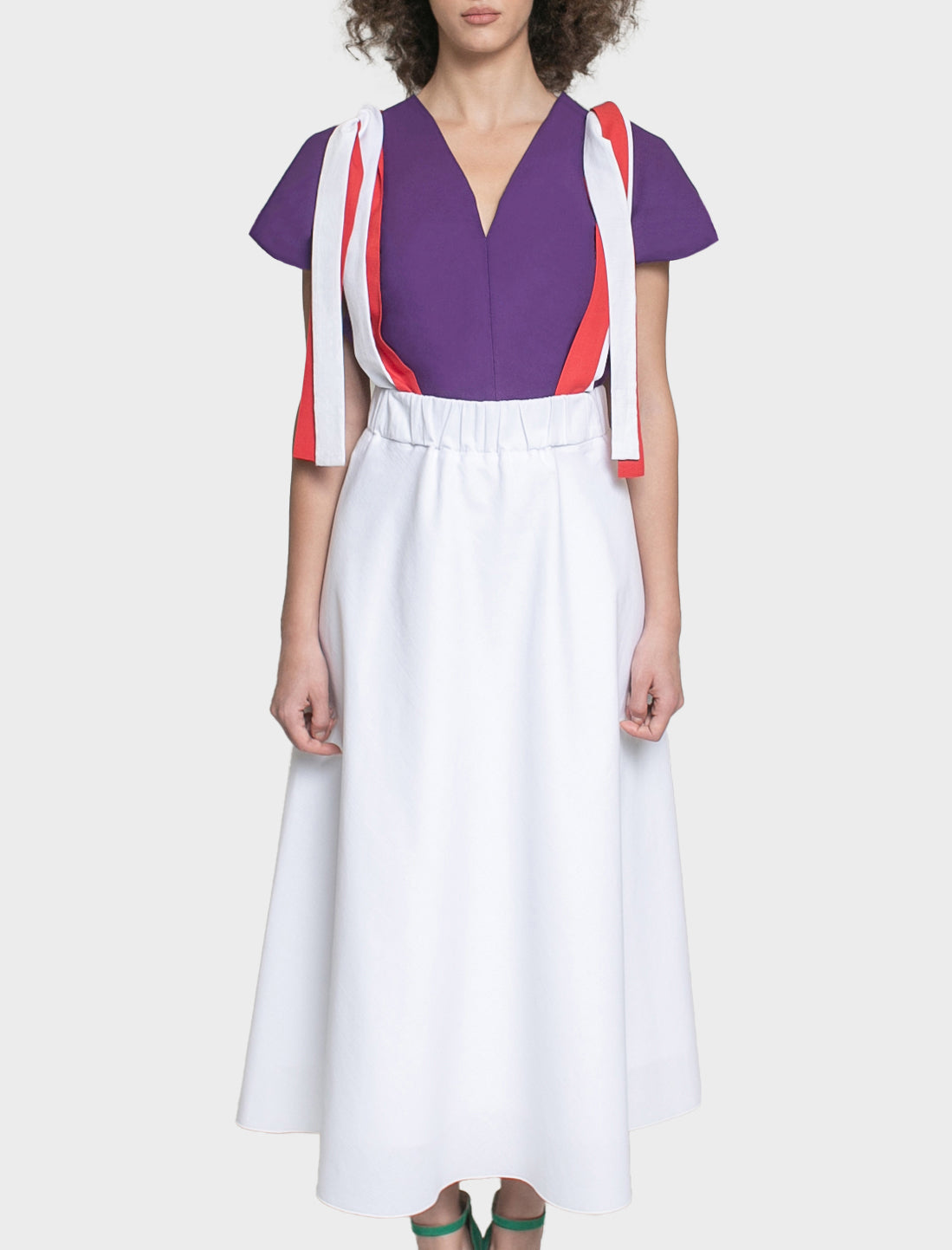 Io ribbon tie midi skirt - white chalk