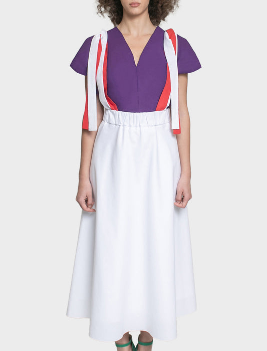 Io ribbon tie midi skirt - white chalk