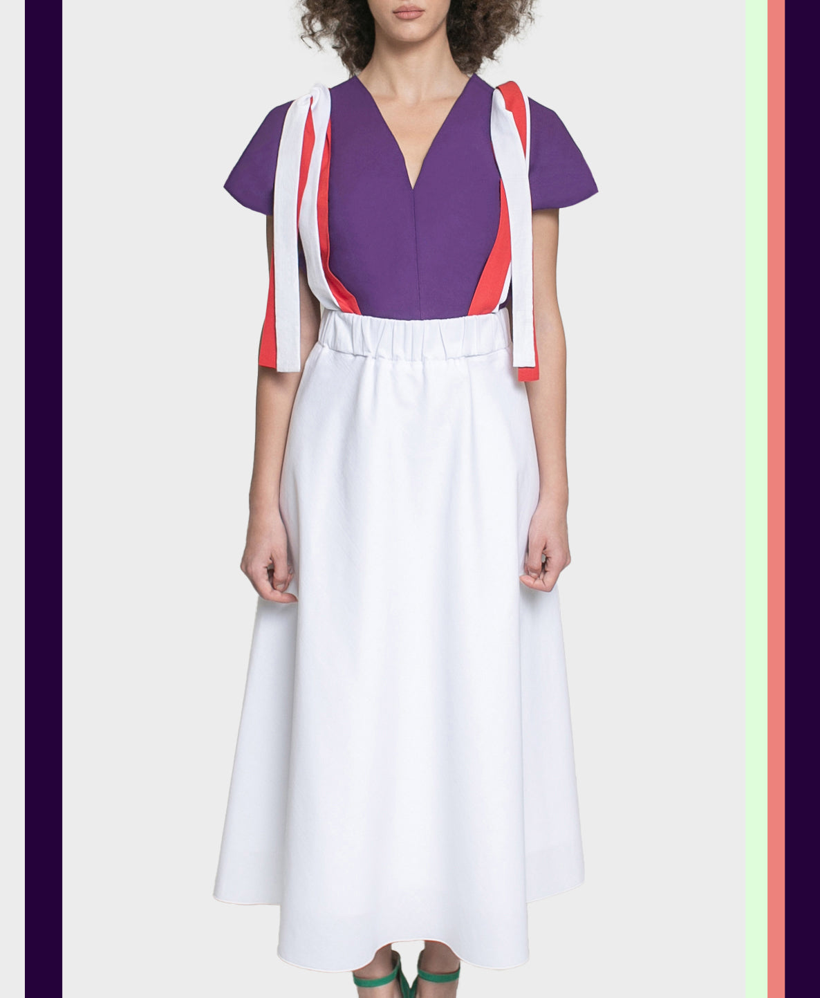 Io ribbon tie midi skirt - white chalk