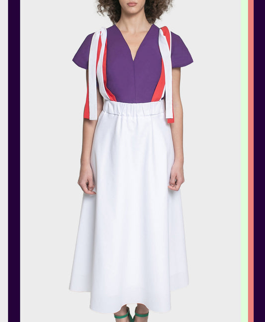 Io ribbon tie midi skirt - white chalk