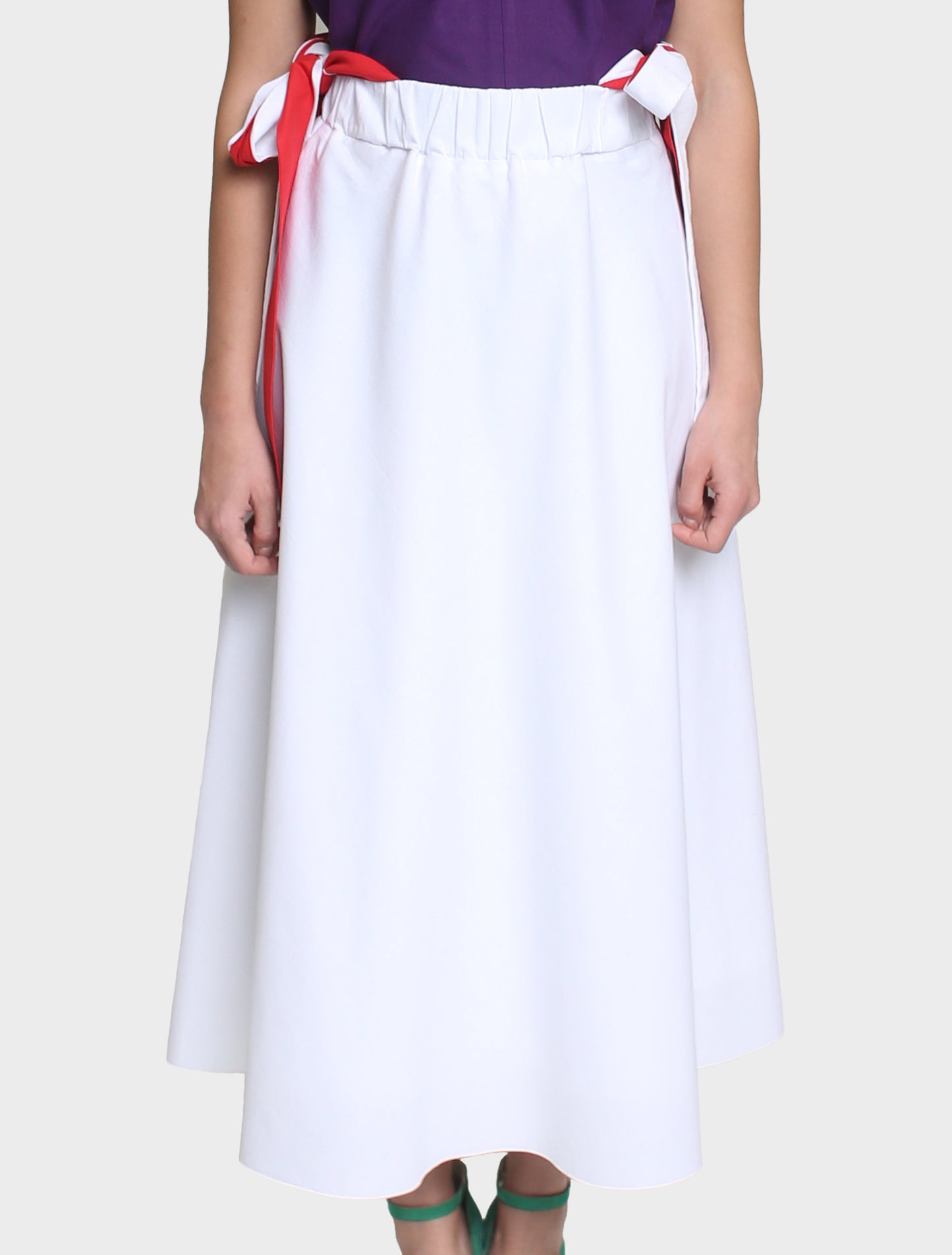 Io ribbon tie midi skirt - white chalk