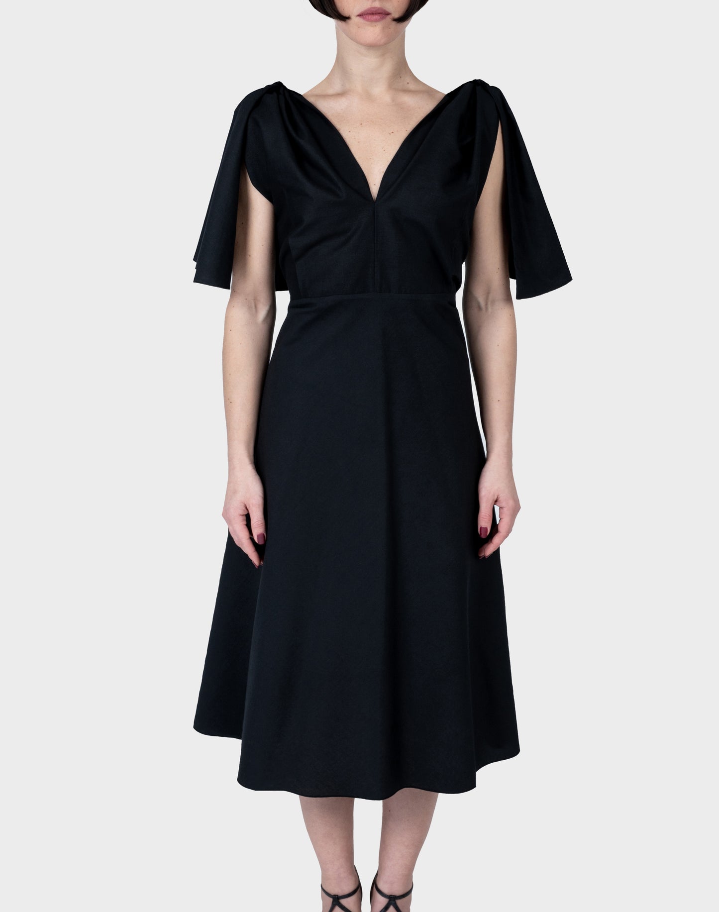 Leto bow midi dress - black