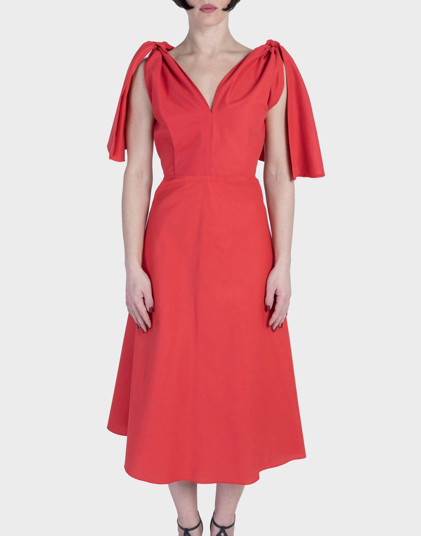 Leto bow midi dress - poppy red