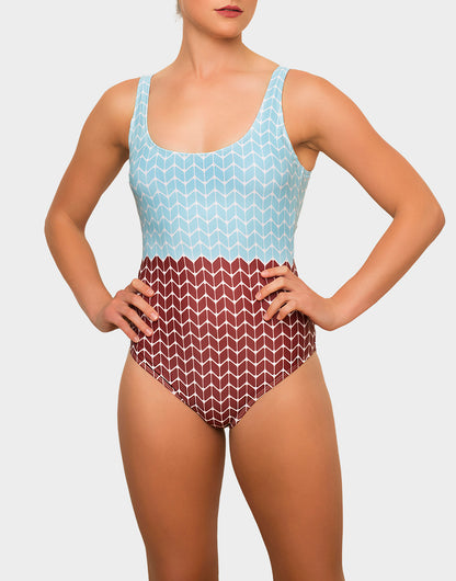 Ajoite swimsuit - powder blue/maroon