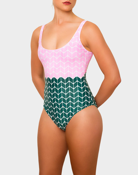Petite Elbaite Swimsuit - Pastel Pink / Dark Green